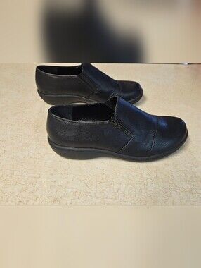 Women's Black Slip-On Comfort Mules with Side Zip